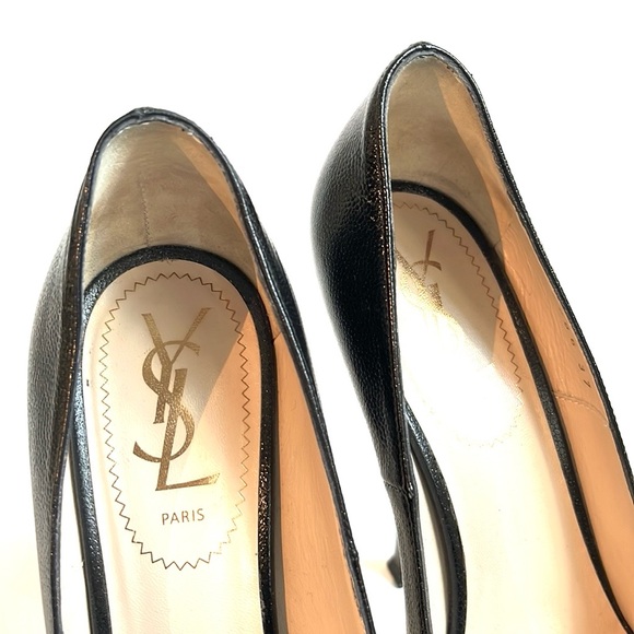 YSL Tribtoo Black-Embossed Leather Platform Pumps - Picture 10 of 11